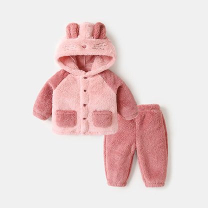 Set pigiama per neonati composto da giacca con cappuccio e pantaloni in peluche, due pezzi. - Rosa - 3-4 anni - image 2