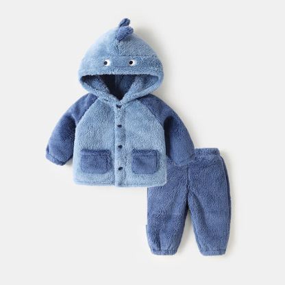 Set pigiama per neonati composto da giacca con cappuccio e pantaloni in peluche, due pezzi. - Blu - 3-4 anni - image 3