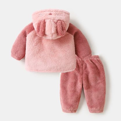 Set pigiama per neonati composto da giacca con cappuccio e pantaloni in peluche, due pezzi. - image 4