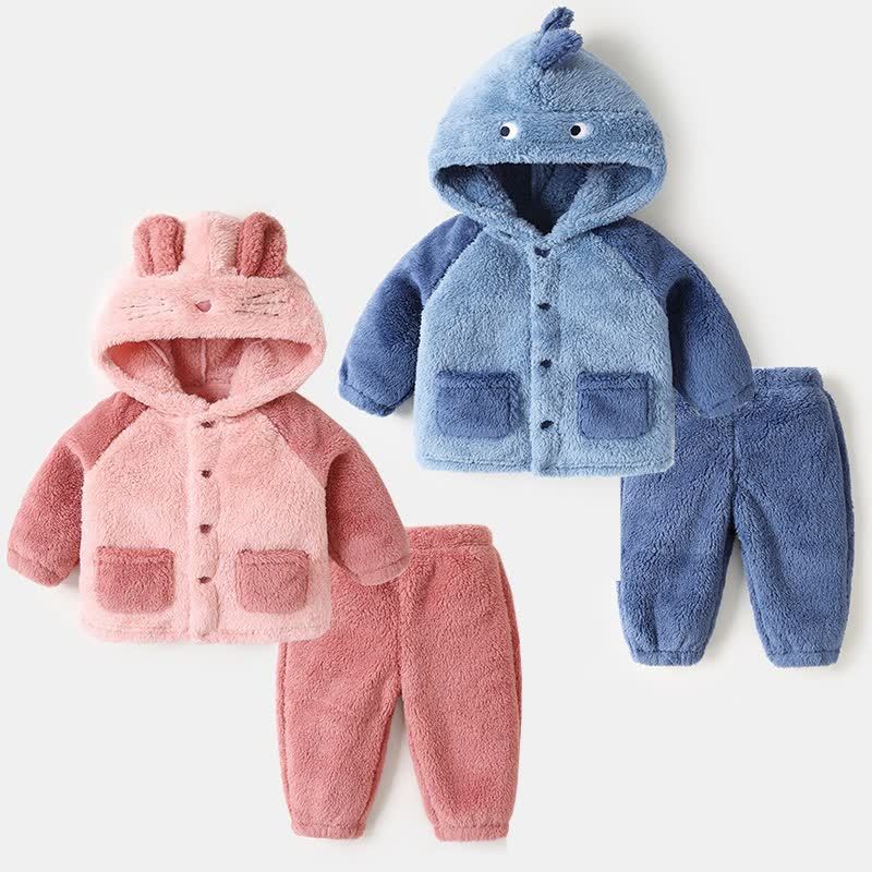 Set pigiama per neonati composto da giacca con cappuccio e pantaloni in peluche, due pezzi. - image 1