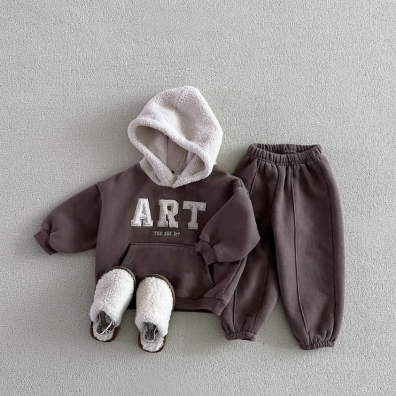 Completo ART per neonati e bambini composto da felpa in pile e pantaloni da jogging, due pezzi. - Marrone - 4-5T - image 3
