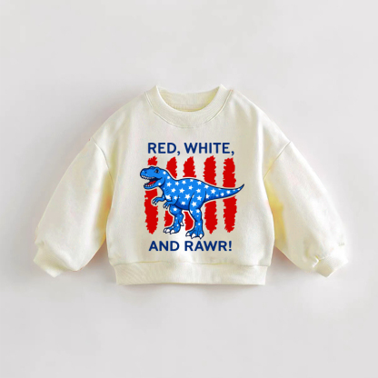ROSSO, BIANCO E RAWR! Felpa color crema con dinosauro ruggente per neonati e bambini piccoli - Crema - 3-5T - image 1