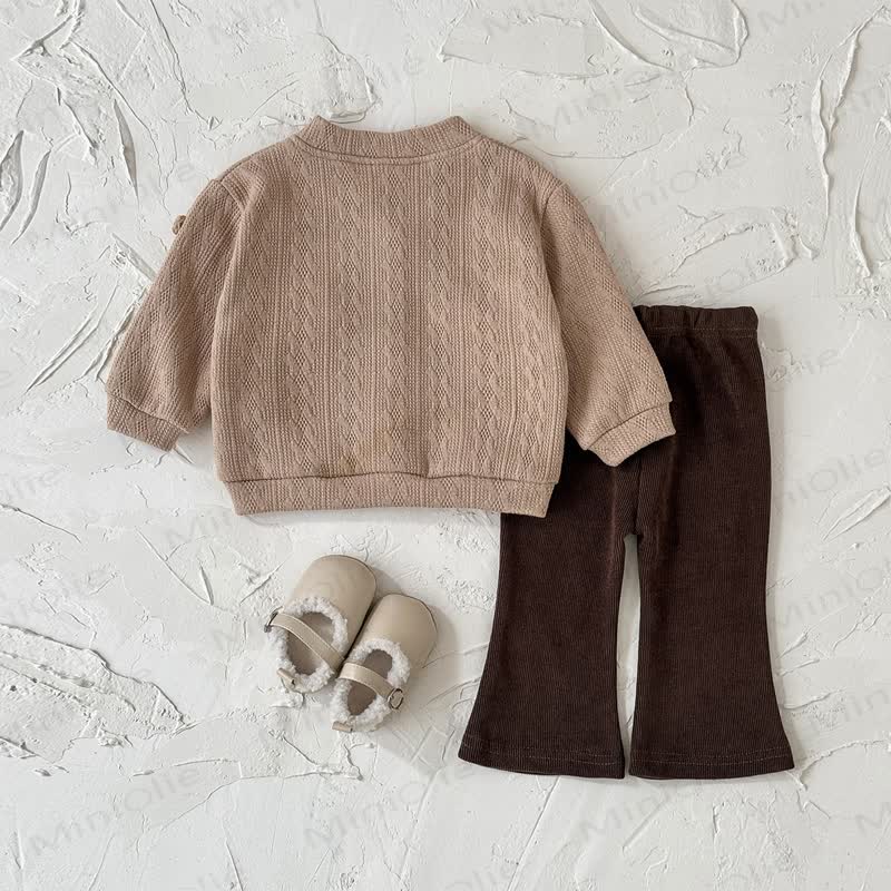 Set da 2 pezzi in maglia a fiori per bambini, marrone scuro - image 10