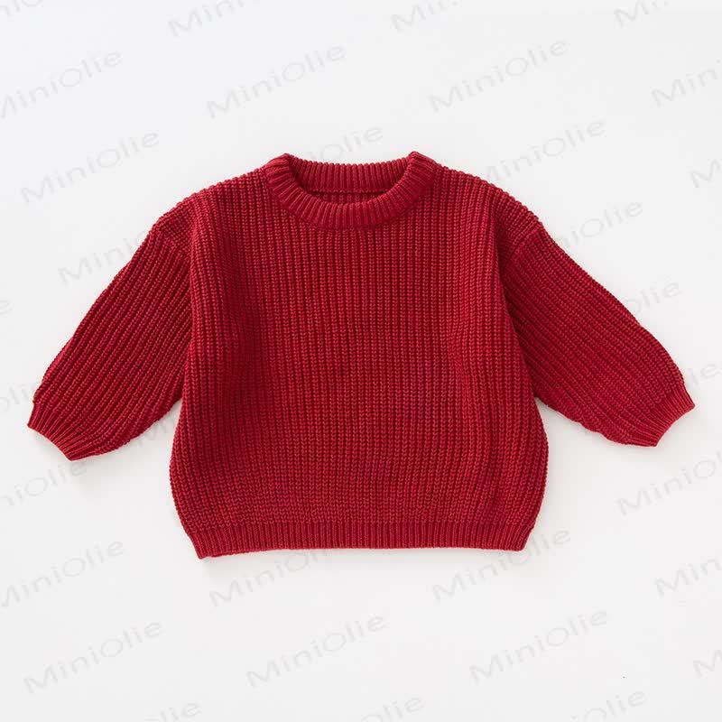 Maglione semplice in tinta unita lavorato a maglia per bambini - Rosso - 4-5T - image 11