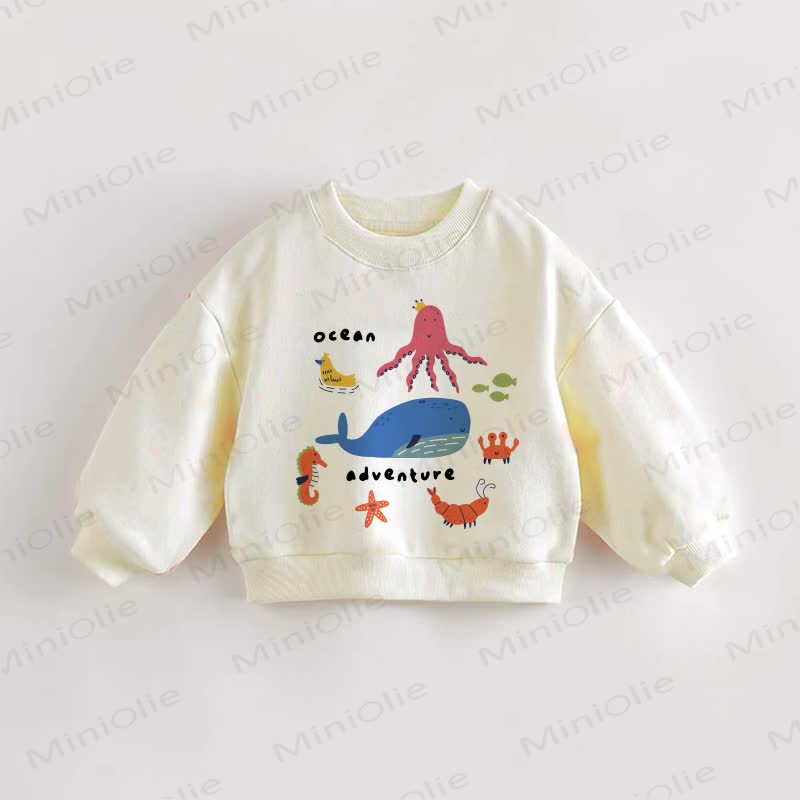 Felpa per neonati e bambini piccoli con animali e tema avventura oceanica - Crema - 3-5T - image 1