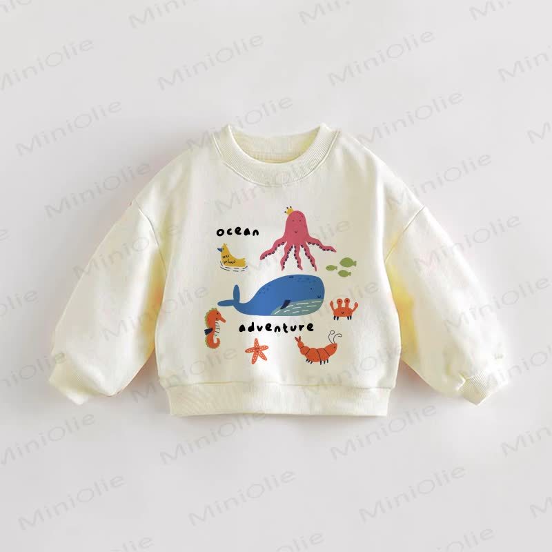 Felpa per neonati e bambini piccoli con animali e tema avventura oceanica - Crema - 3-5T - image 1
