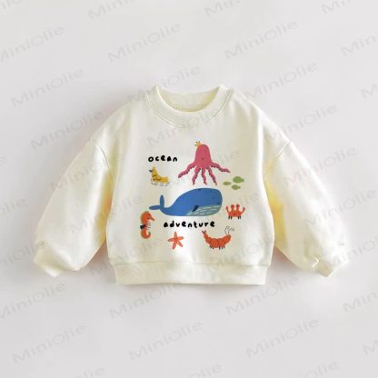 Felpa per neonati e bambini piccoli con animali e tema avventura oceanica - Crema - 3-5T - image 1