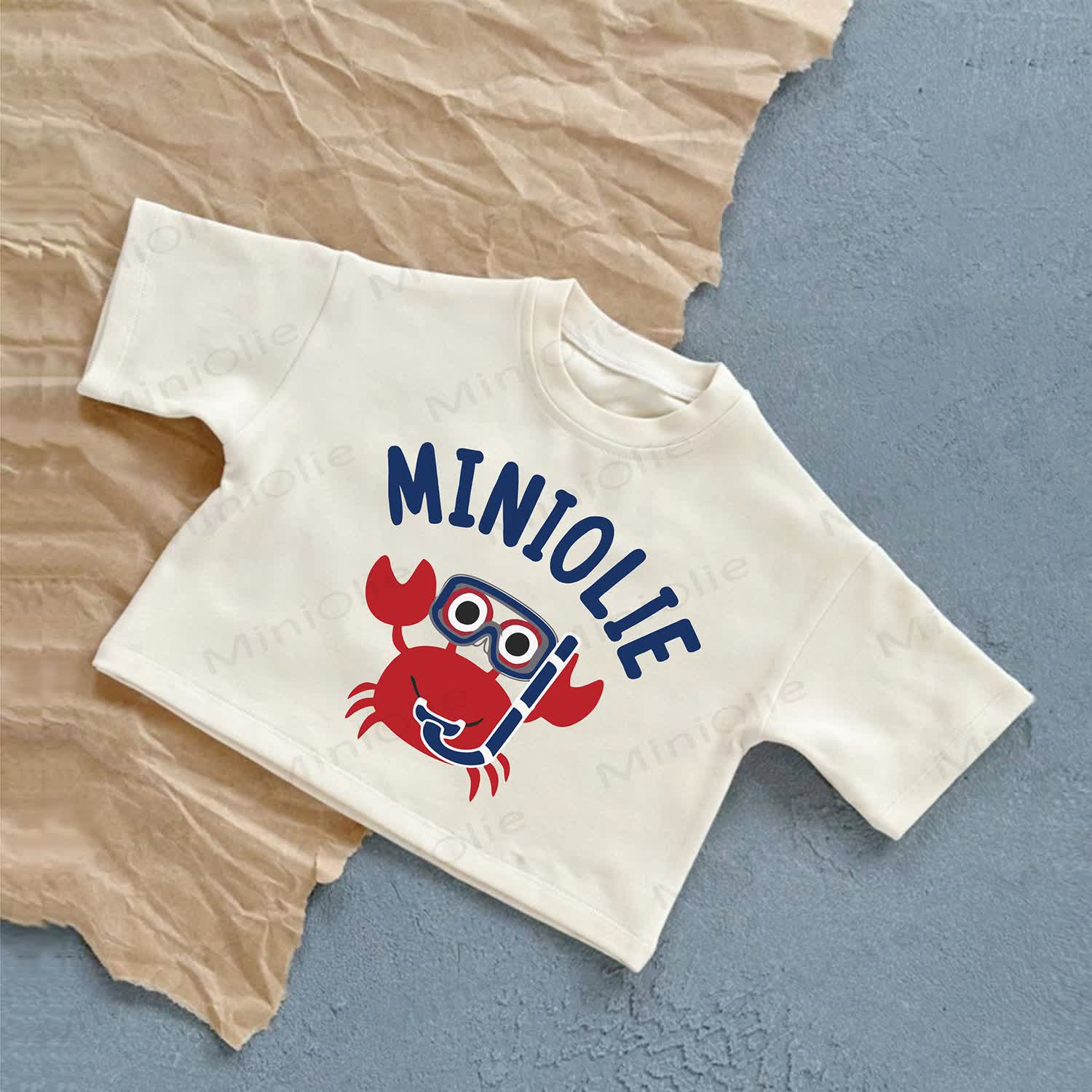 T-shirt casual bianca con stampa di granchio per bambini MINIOLIE - Bianco - 2-3T - image 1
