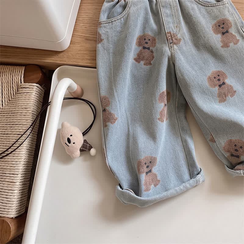 Pantaloni in denim con stampa di cuccioli per neonati - image 5