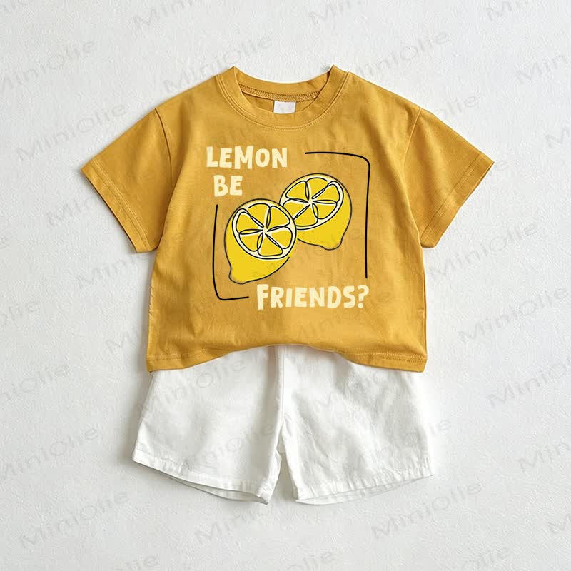 LIMON BE FRIENDS? Completo da 2 pezzi per neonati con maglietta e pantaloncini - Giallo e bianco - 3-5T - image 1