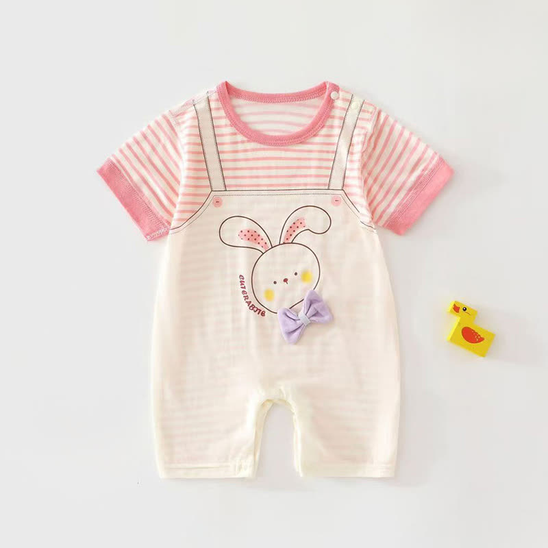Tutina a righe con stampa animalier per neonati - Rosa - 1-2T - image 3