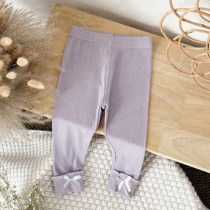 Leggings tinta unita con fiocco per bambina - image 12