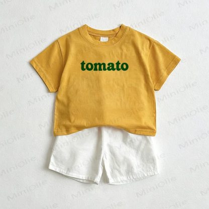 Completo da 2 pezzi per neonati con maglietta e pantaloncini a tema pomodoro - Giallo e bianco - 3-5T - image 1