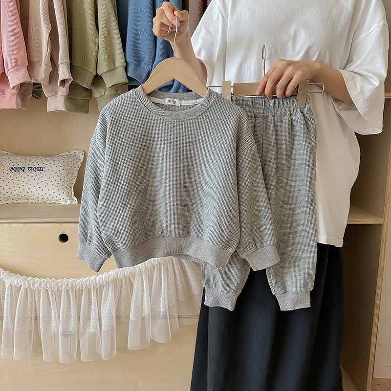 Set da 2 pezzi per bambini, composto da felpa e pantaloni a nido d'ape in tinta unita - Grigio - 7-9T - image 14