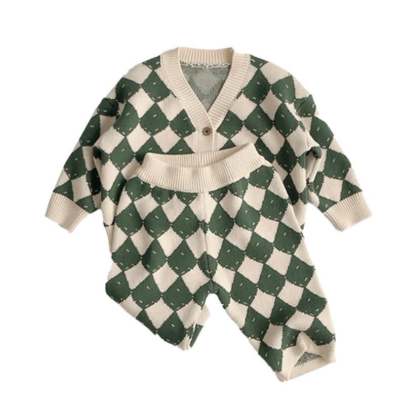 Cardigan/pantaloni a rombi in maglia per bambini - image 9