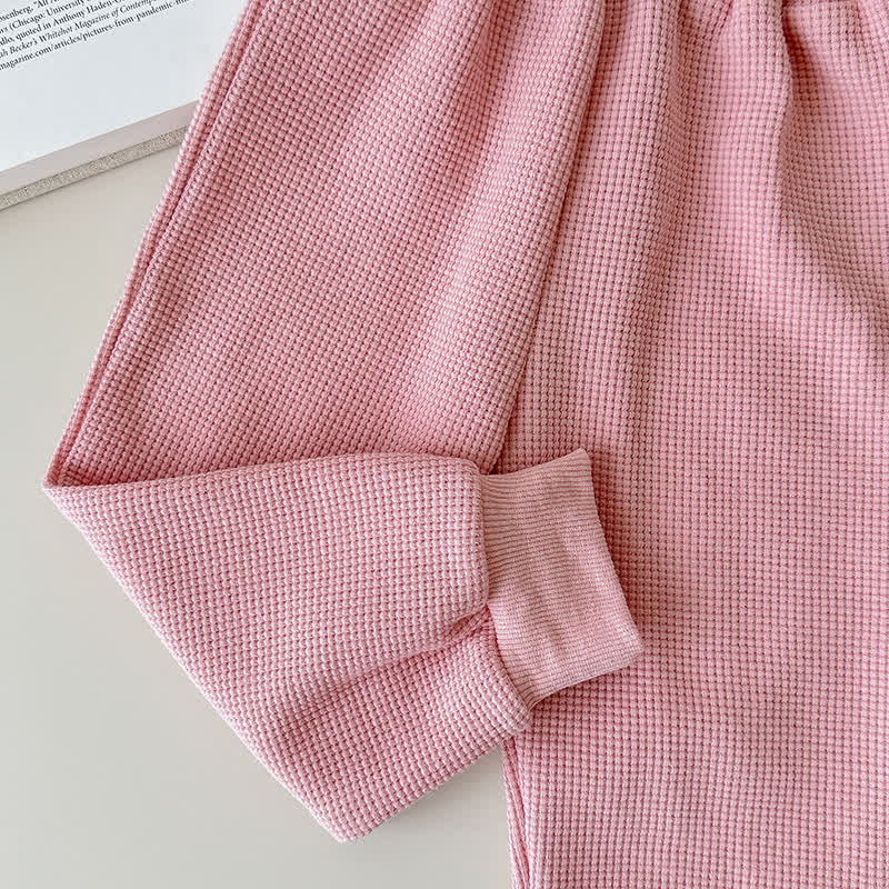 Set da 2 pezzi per bambini, composto da felpa e pantaloni a nido d'ape in tinta unita - image 8