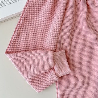 Set da 2 pezzi per bambini, composto da felpa e pantaloni a nido d'ape in tinta unita - image 8