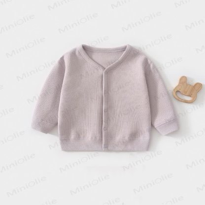 Cardigan/cappotto per neonati e bambini in maglia a nido d'ape con chiusura frontale a bottoni automatici. - Viola - 3-4 anni - image 4