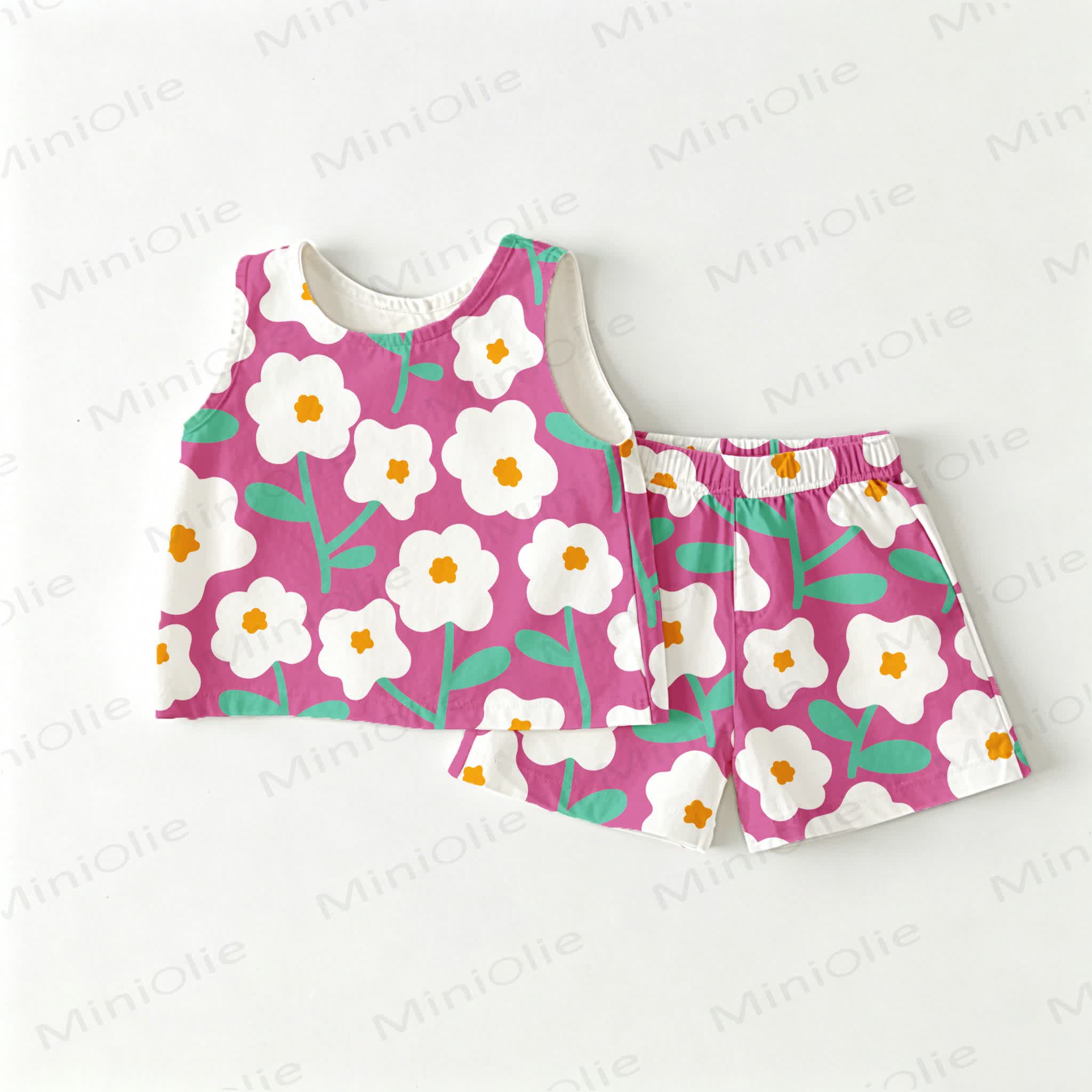 Completo da neonata/bambina senza maniche con stampa di margherite rosa, composto da due pezzi. - Rosa - 3-4 anni - image 1