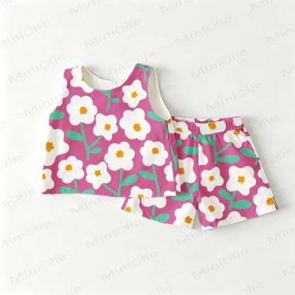 Completo da neonata/bambina senza maniche con stampa di margherite rosa, composto da due pezzi. - Rosa - 3-4 anni - image 1