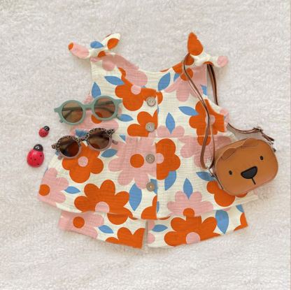 Set di bretelle da bambina con graziosa stampa floreale, composto da due pezzi. - Beige - 2-3T - image 1