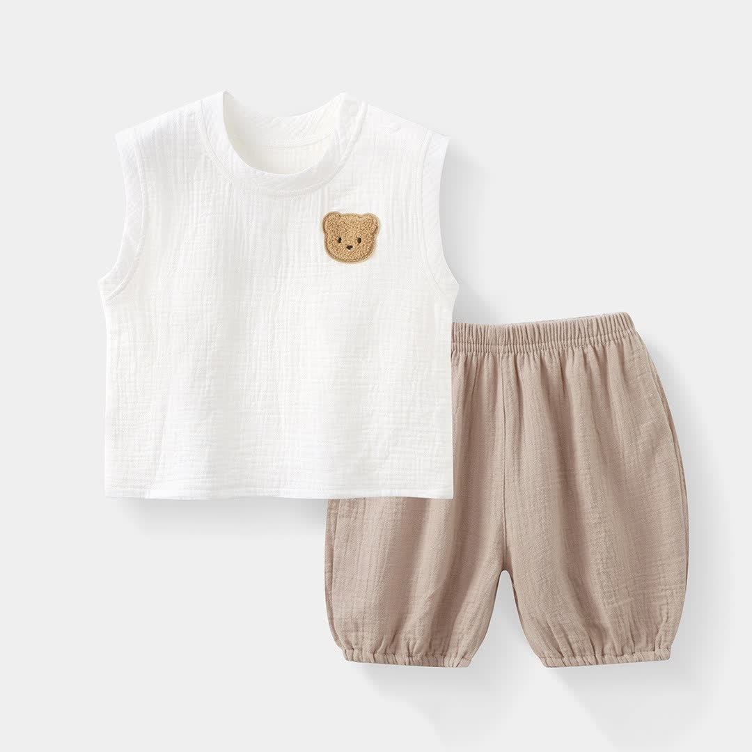 Completo senza maniche con orsetto per neonato/bambino - Beige - 4-5T - image 3