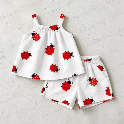 Completo da neonata/bambina con coccinella, composto da top e pantaloncini bianchi. - Bianco - 3-5T - image 1