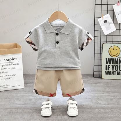 Completo da bambino composto da polo e pantaloncini con orsetto. - Grigio - 4-5T - image 3