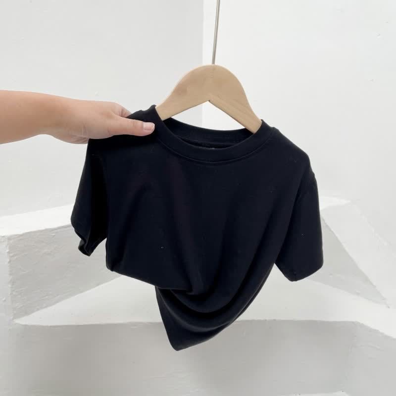 T-shirt casual girocollo a tinta unita per bambini - Nero - 10-11T - image 6