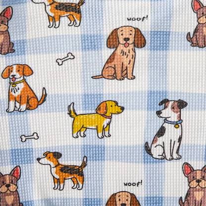 WOOF! Set di 2 pezzi con stampa di cagnolino, motivo a quadri blu e waffle. - image 7