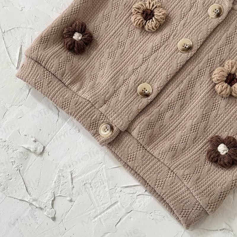 Set da 2 pezzi in maglia a fiori per bambini, marrone scuro - image 13