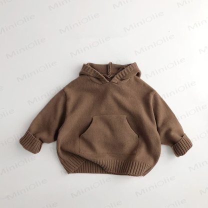 Maglione con cappuccio e tasca in maglia tinta unita per bambini piccoli - Caffè - 7-9T - image 3