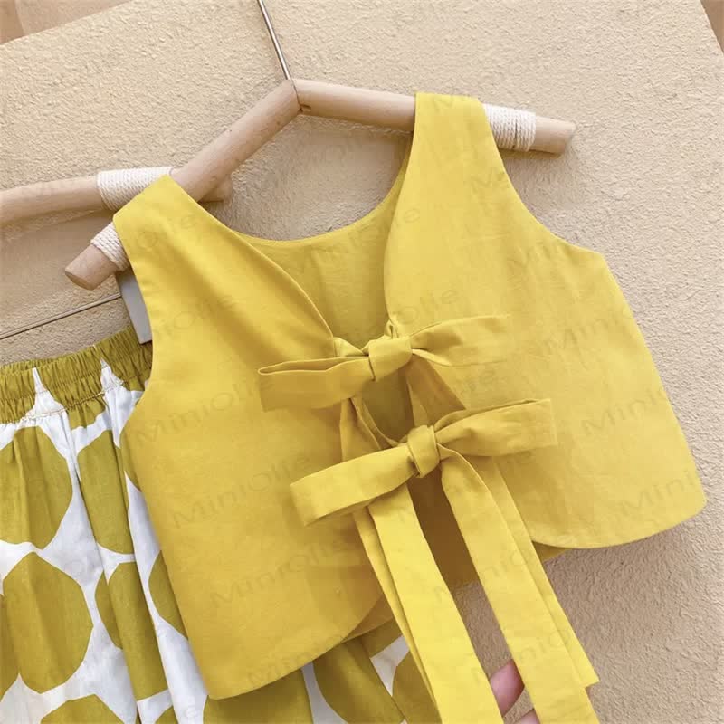 Completo da bambina di 2 pezzi a pois gialli con cappellino - image 5