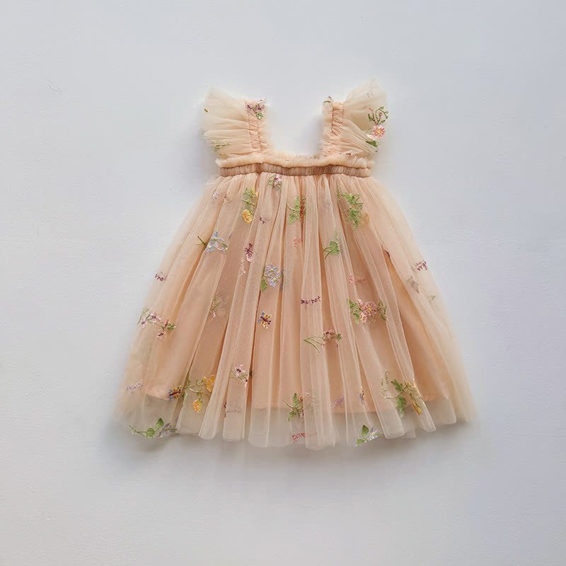 Vestito con maniche a palloncino in rete a fiori per bambina - Beige - 5-7T - image 4