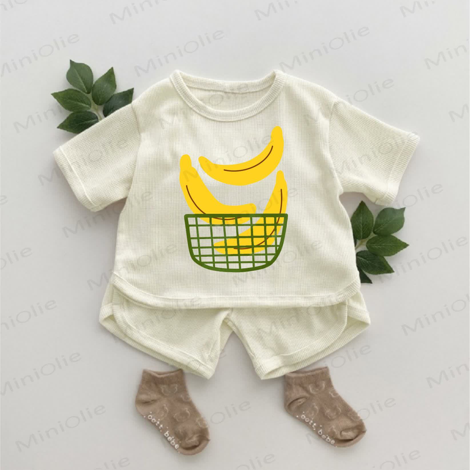 Set di 2 pezzi Baby Banana Basket Print Waffle - Albicocca - 2-3T - image 1