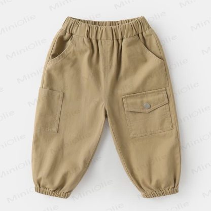 Pantaloni da lavoro con tasca applicata, tinta unita, per bambini piccoli - Cachi - 7-10T - image 4