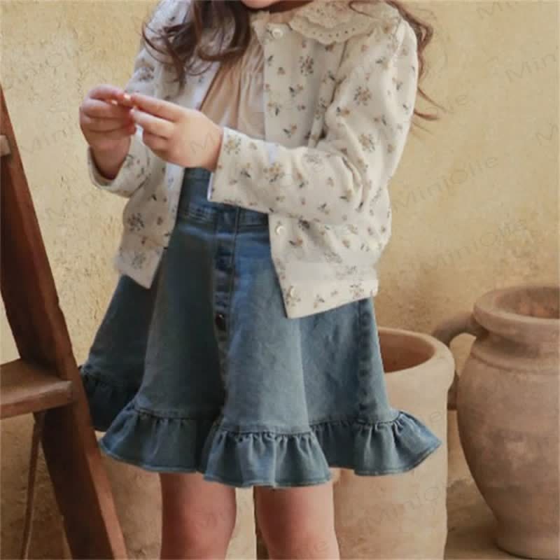 Gonna con bretelle e volant in denim per bambina - Blu scuro - 8 anni - image 4