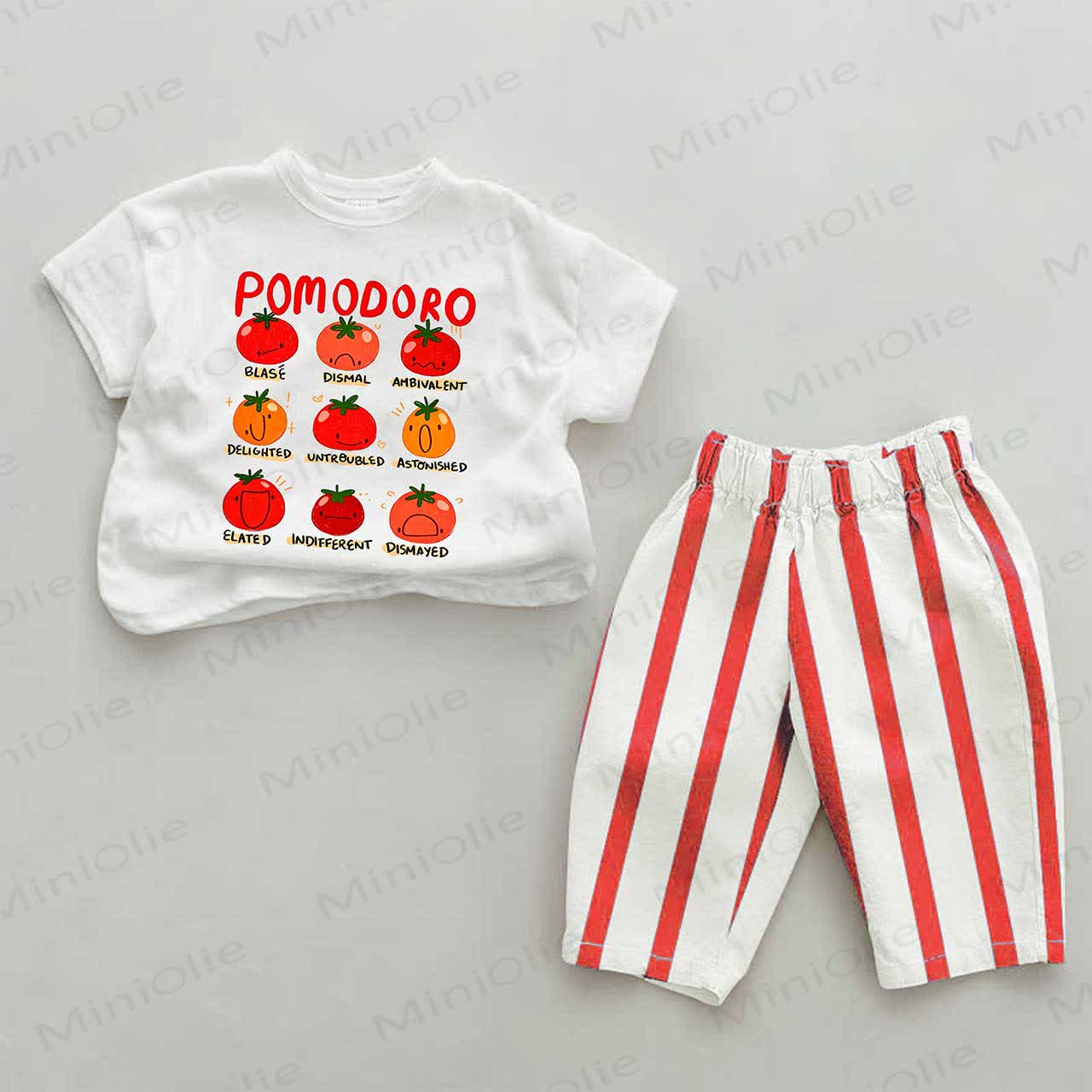 Completo 2 pezzi POMODORO Baby con stampa pomodorini e righe rosse - Bianco e Rosso - 2-3T - image 1