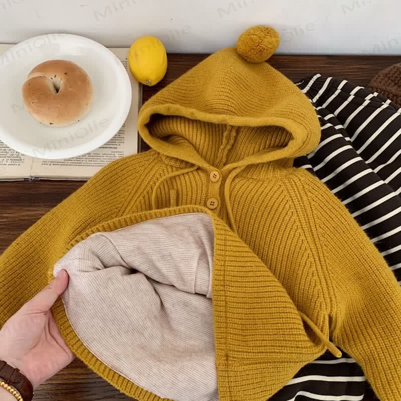 Maglione con cappuccio tinta unita per neonati e bambini - image 7