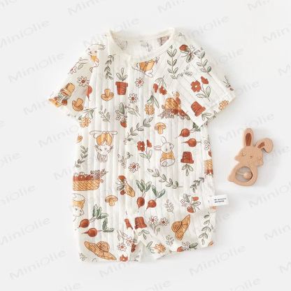 Tutina a maniche corte in morbido tessuto a coste con stampa animalier per neonati - White Beet Bunny - 18-24 mesi - image 4