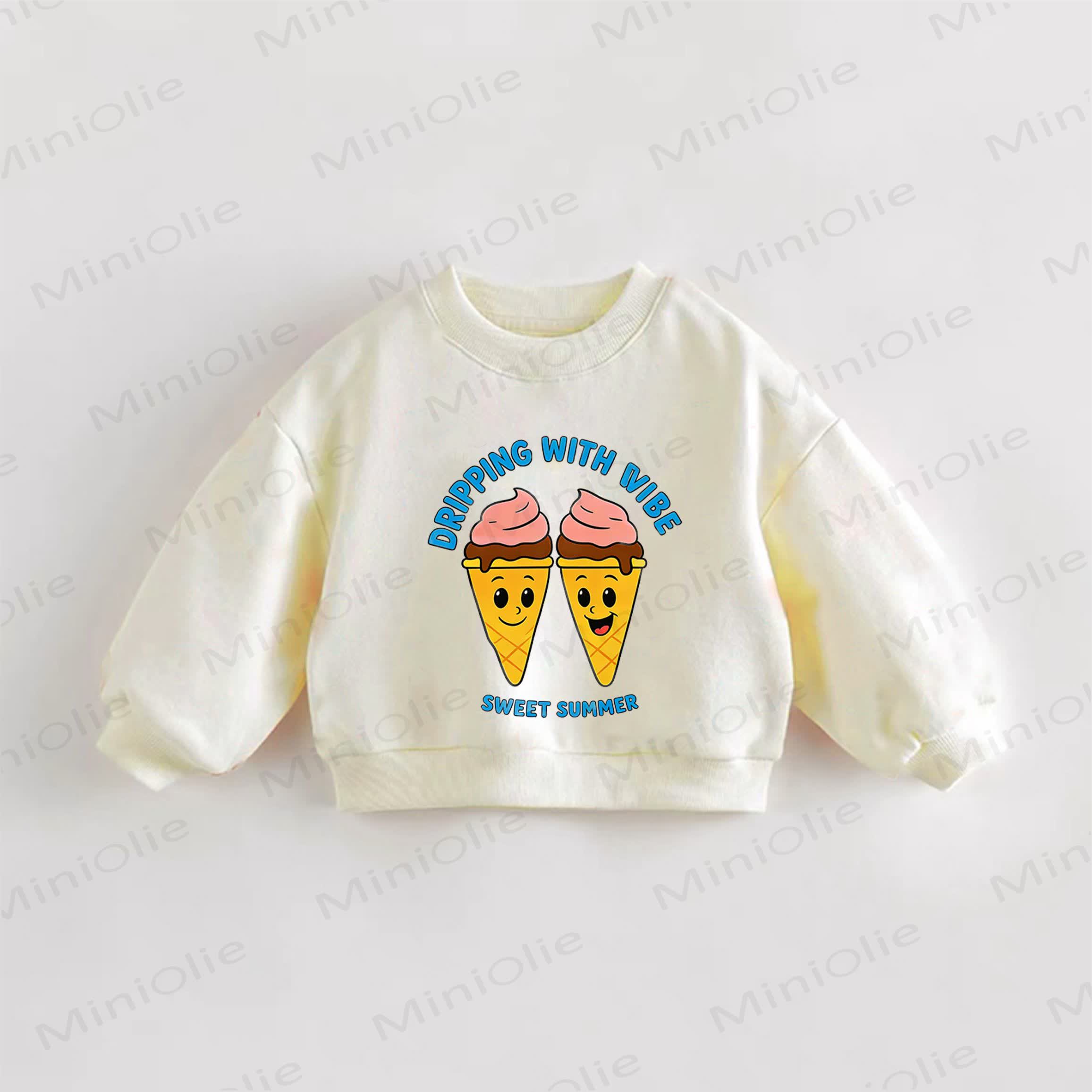 Felpa con stampa a tema gelato "DRIPPING WITH VIBE SWEET SUMMER" per neonati e bambini. - Crema - 3-5T - image 1