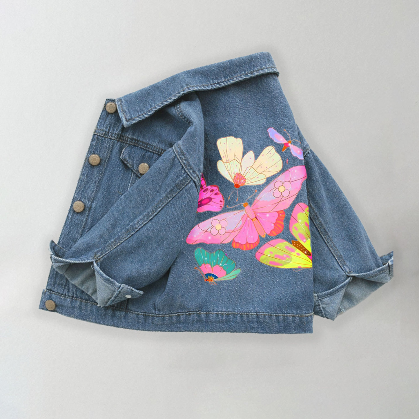 Giacca di jeans per bambini con stampa a farfalle multicolore - Blu - 10-11T - image 1