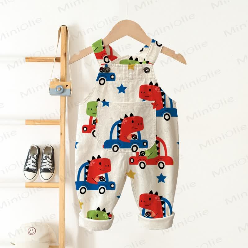 Salopette beige per neonati e bambini piccoli con stampa di dinosauri - Beige - 3-5T - image 1