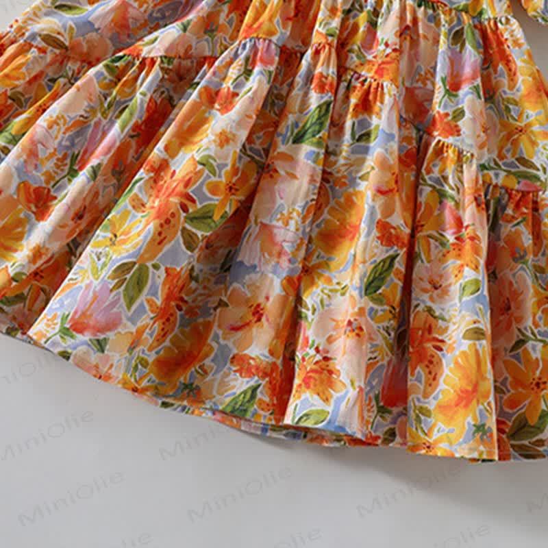 Vestito da principessa arancione con stampa floreale per bambina - image 6