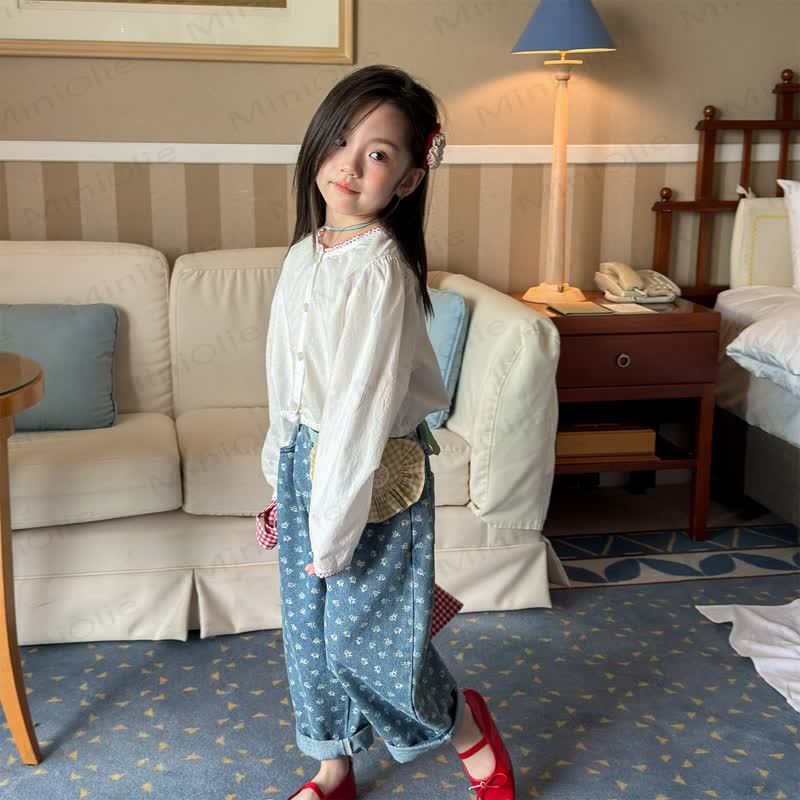 Pantaloni in denim a fiori per neonati e bambini - image 6