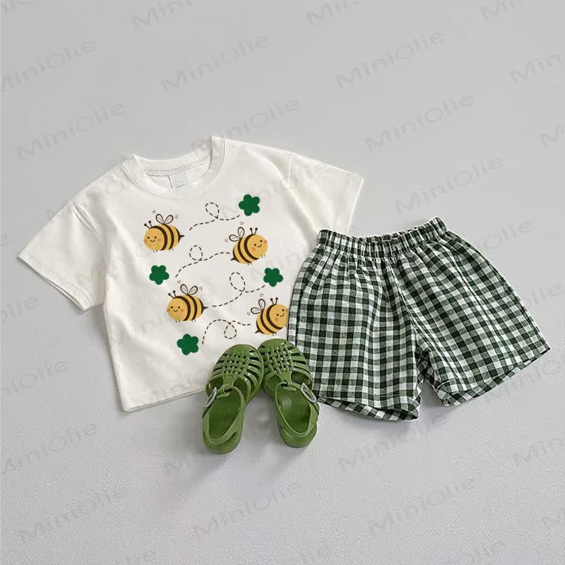 Completo 2 pezzi Baby Bee composto da maglietta e pantaloncini - Bianco e Verde - 3-5T - image 1