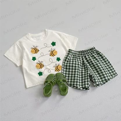 Completo 2 pezzi Baby Bee composto da maglietta e pantaloncini - Bianco e Verde - 3-5T - image 1