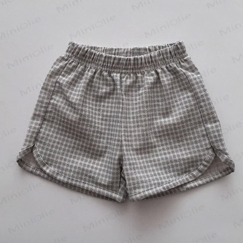 Pantaloncini in lino con fiocco a quadri per neonati e bambini - Plaid - 5-7T - image 13