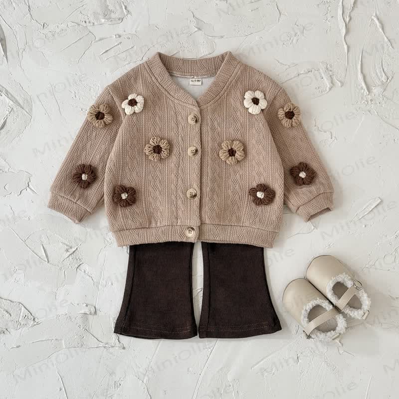 Set da 2 pezzi in maglia a fiori per bambini, marrone scuro - image 5