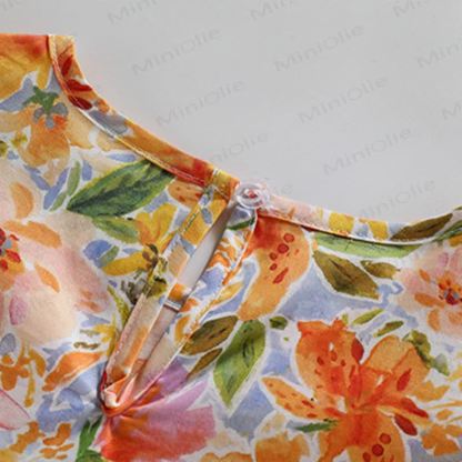 Vestito da principessa arancione con stampa floreale per bambina - image 7